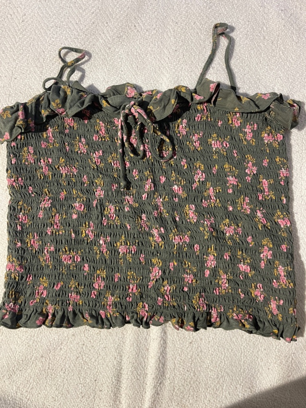 American Eagle Outfitters Floral Smocked Cami with Pink Flower Accents